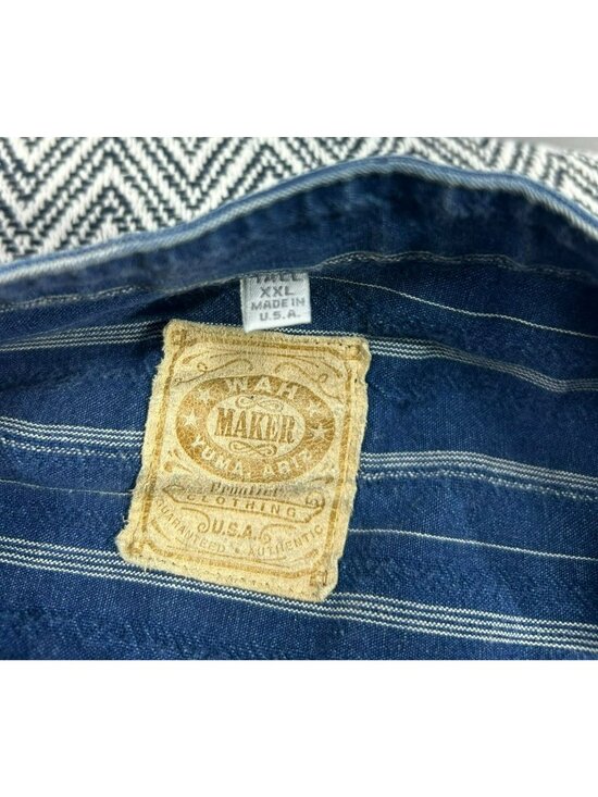 VTG Wah Maker Striped Men's Button-Up Shirt XXLT Made In USA Blue & White Wester - Picture 3 of 5